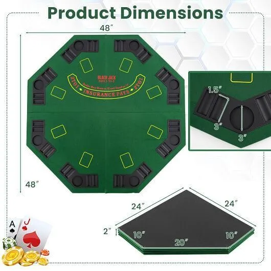 48 Inch 8-Player Foldable Poker Table Top with Carrying Bag and Cup Holders-Gree