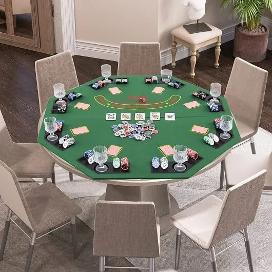 48 Inch 8-Player Foldable Poker Table Top with Carrying Bag and Cup Holders-Gree