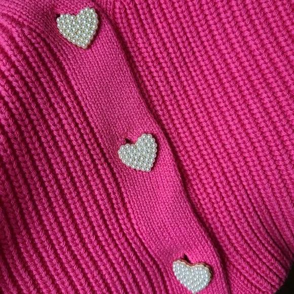525 America Colorblock Pearl Heart-Shaped Buttons Slouchy Cardigan Sweater
