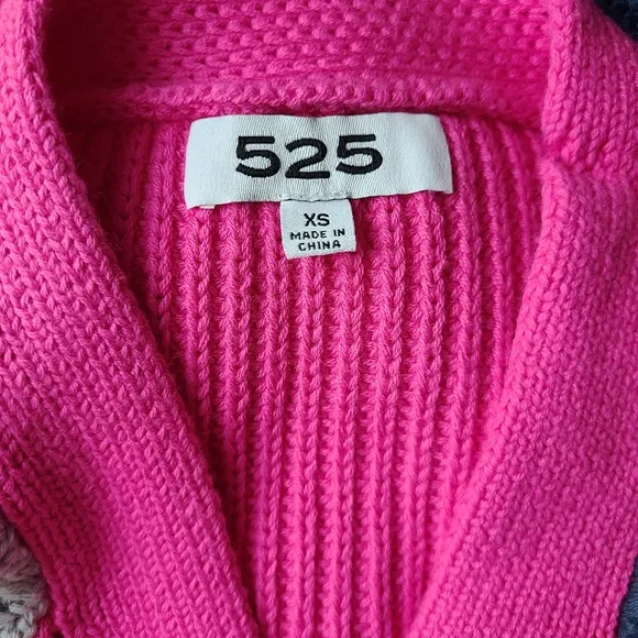 525 America Colorblock Pearl Heart-Shaped Buttons Slouchy Cardigan Sweater