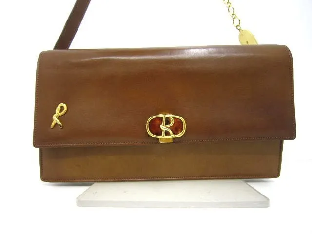 70's vintage Roberta di Camerino brown genuine leather purse with R cham chains. A rare masterpiece