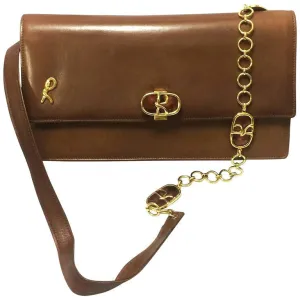 70's vintage Roberta di Camerino brown genuine leather purse with R cham chains. A rare masterpiece