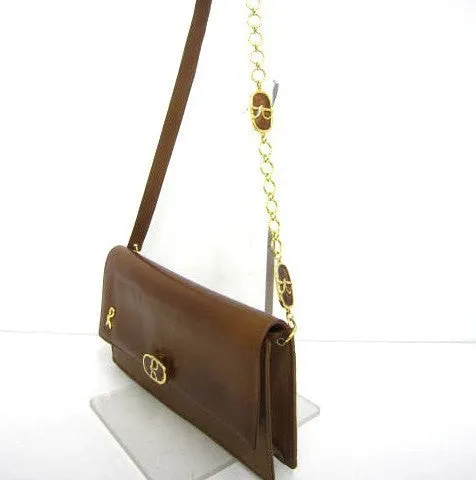 70's vintage Roberta di Camerino brown genuine leather purse with R cham chains. A rare masterpiece