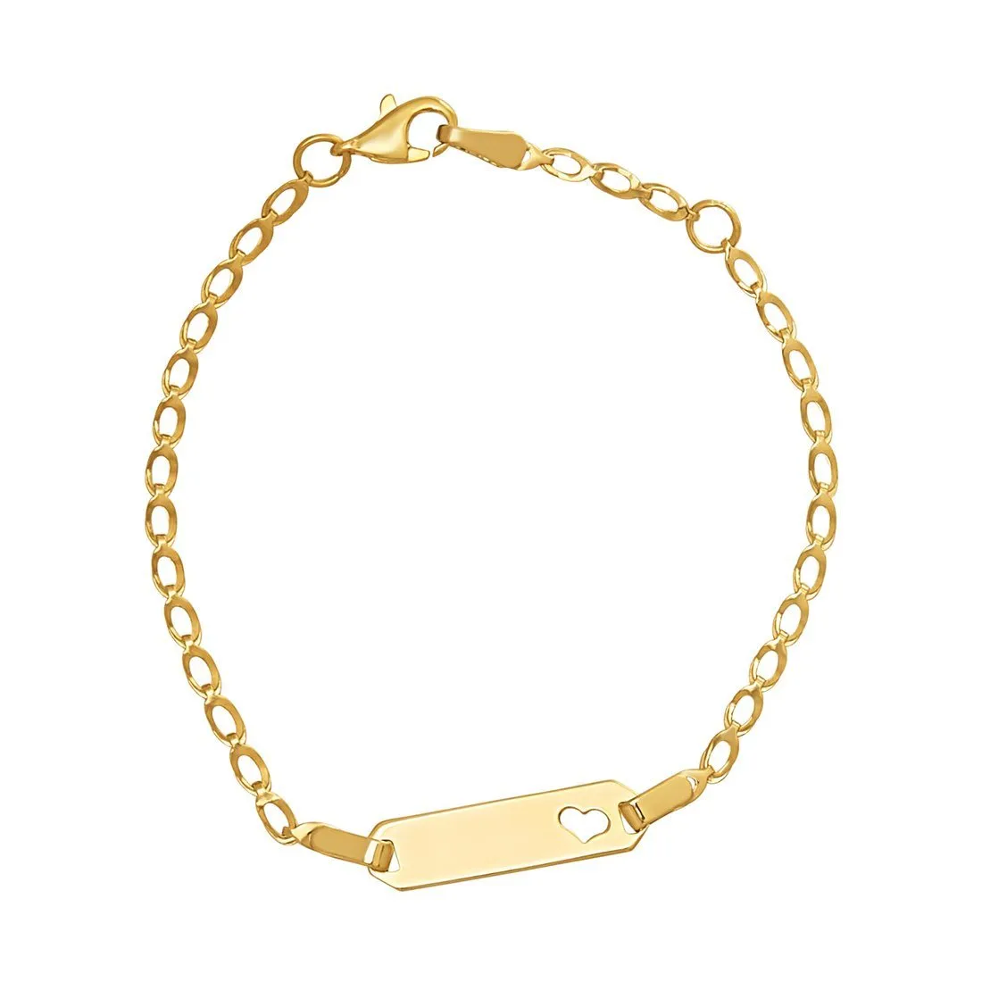 9ct Yellow Gold Silver Infused Cut Out Heart Foldover Link ID Bracelet
