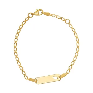 9ct Yellow Gold Silver Infused Cut Out Heart Foldover Link ID Bracelet