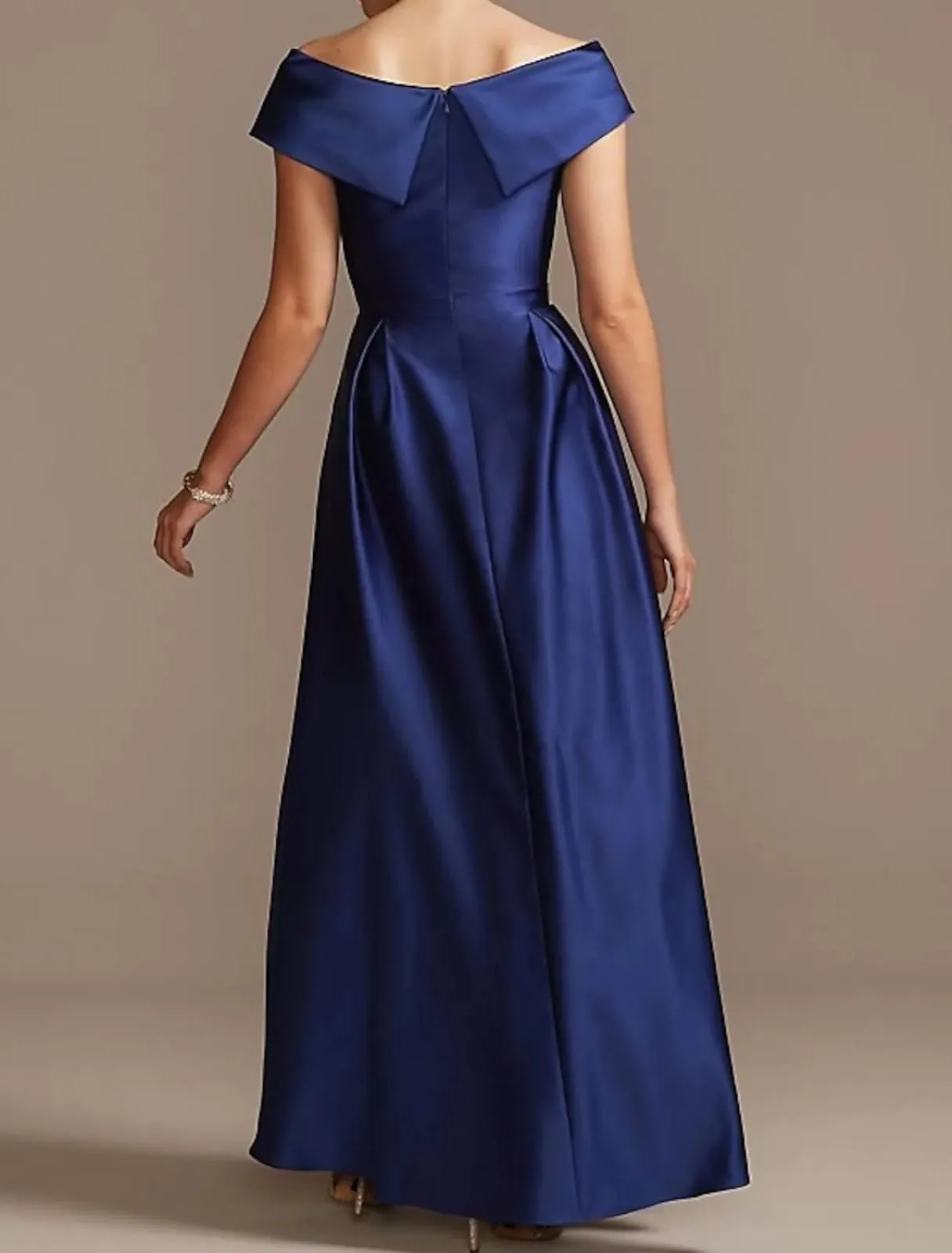 A-line V-neck Off Shoulder Hi Low Satin Mother of Bride/Wedding Guest Dress