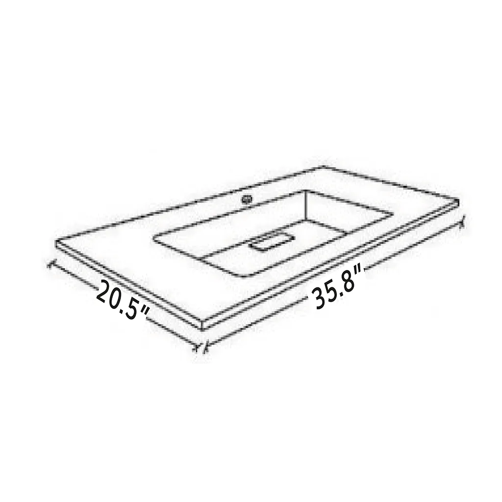 Acqua Slim Integrated Vanity Sink - Single Hole - 36" Glass/Visone Glass