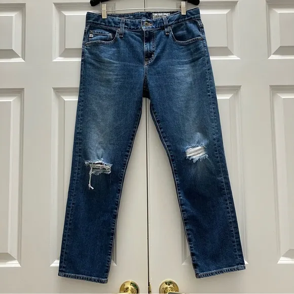 AG Ex Boyfriend Slim Slouchy Jeans 11 Years Interrupted Wash Destroyed AG-ED 28