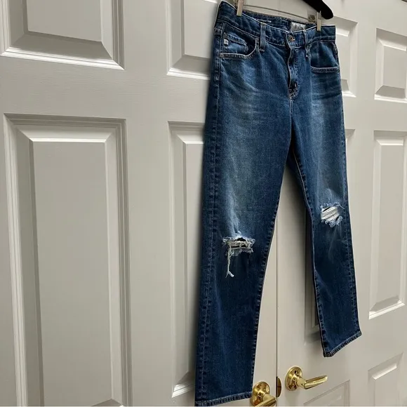 AG Ex Boyfriend Slim Slouchy Jeans 11 Years Interrupted Wash Destroyed AG-ED 28