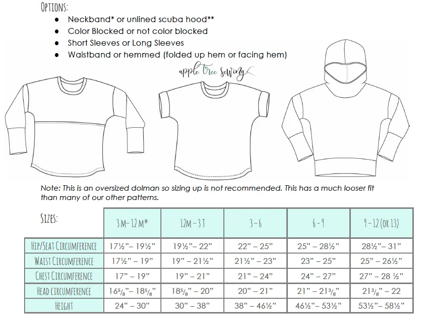 All Sizes Slouchy Dolman- PDF Apple Tree Sewing Pattern (bonus extended sizes included)