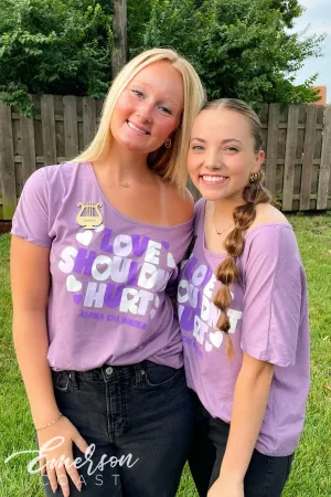 Alpha Chi Omega Love Shouldn't Hurt Lavender Slouchy Tee