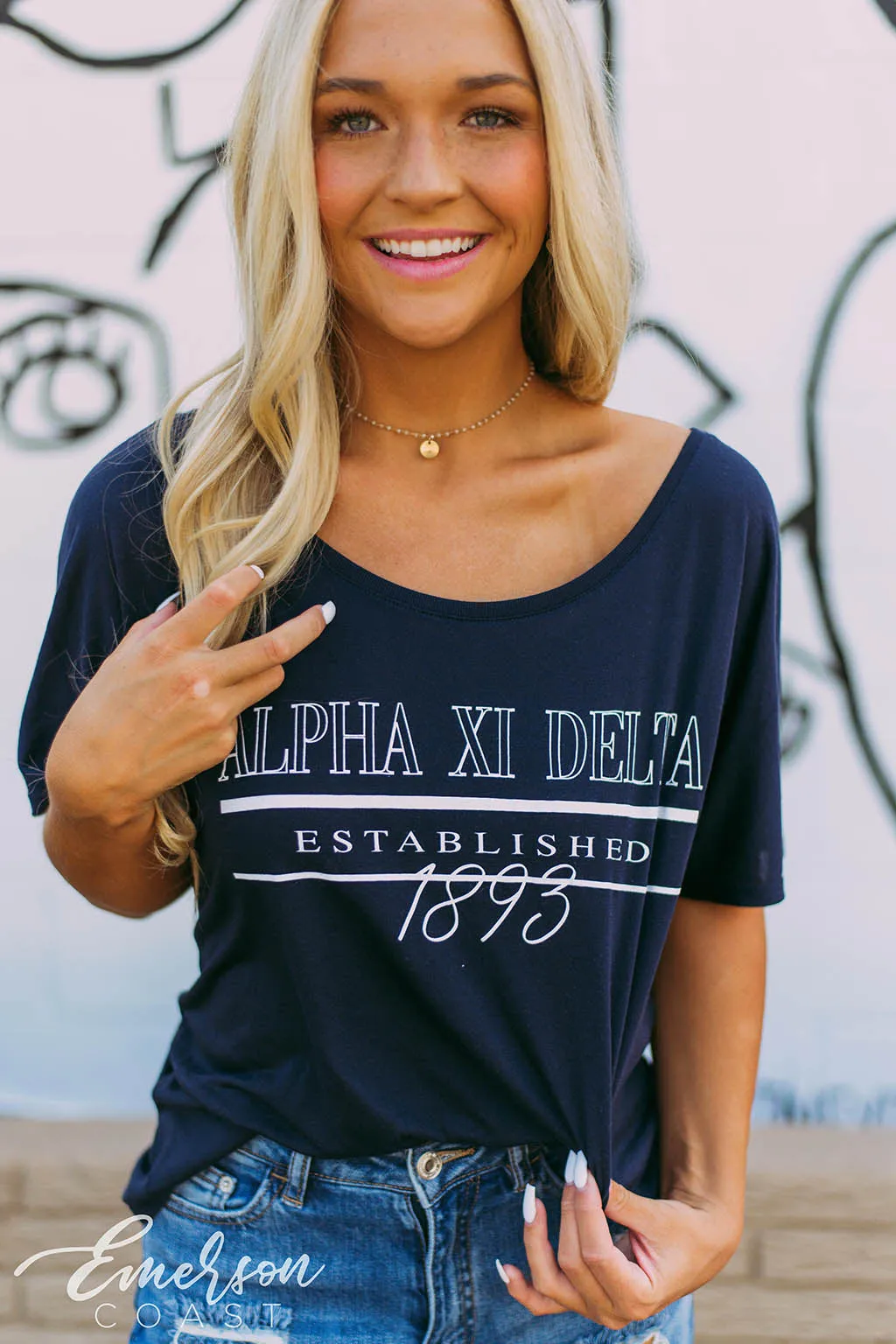Alpha Xi Delta Navy Slouchy Tee