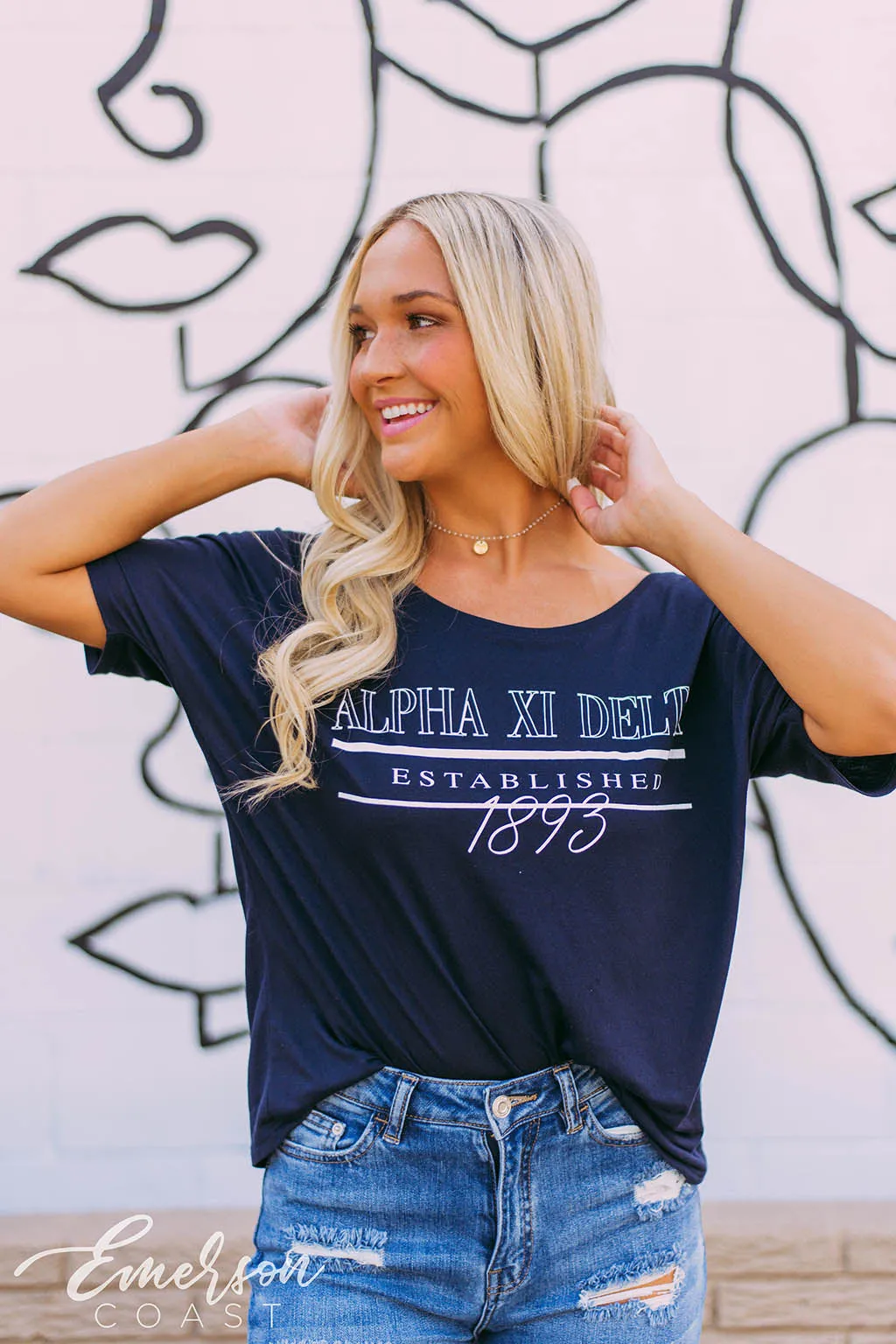 Alpha Xi Delta Navy Slouchy Tee