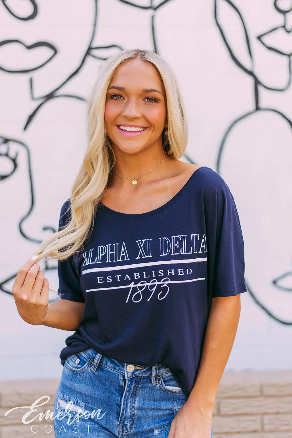 Alpha Xi Delta Navy Slouchy Tee