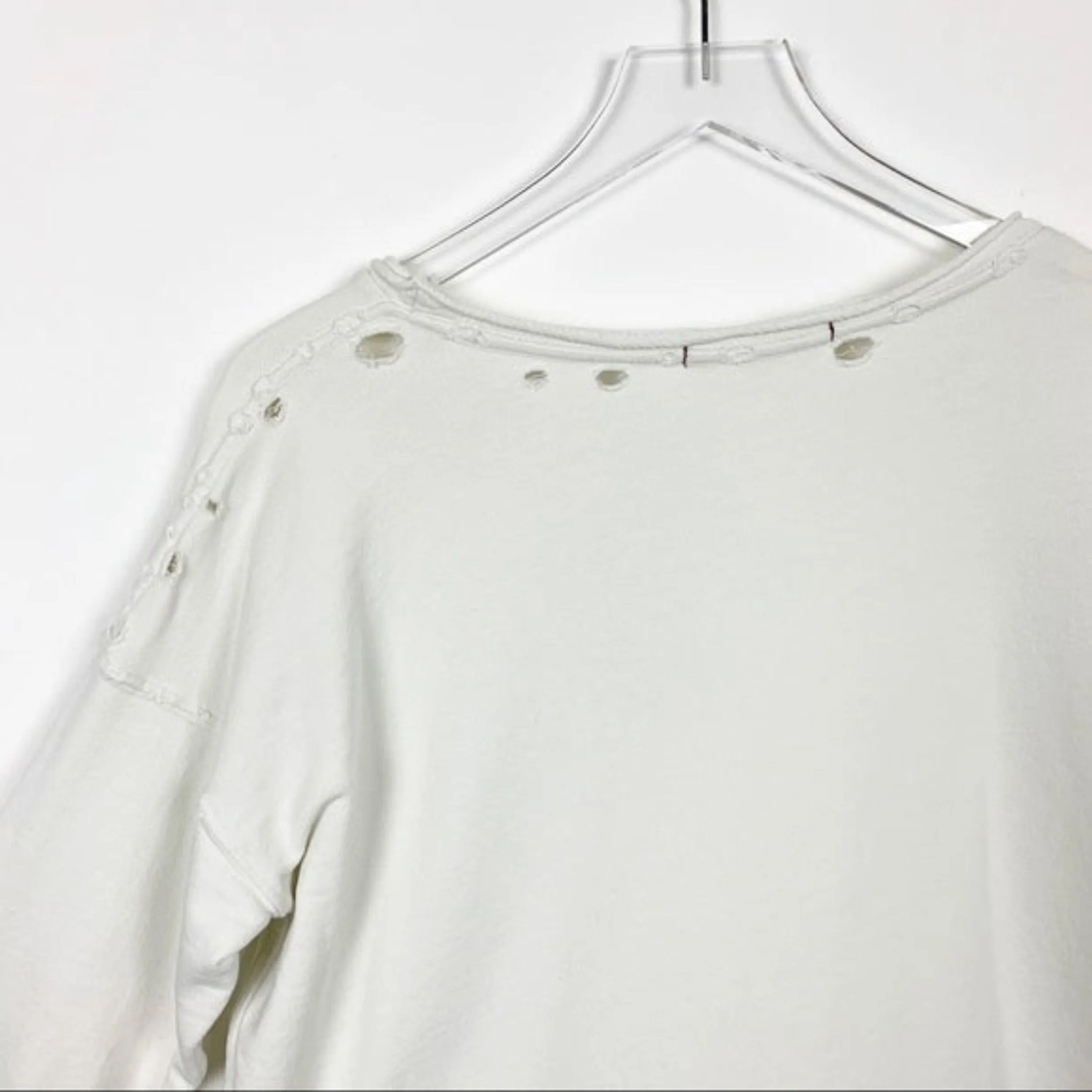 AMO Ivory Distressed Boxy Sweatshirt Size S NWOT