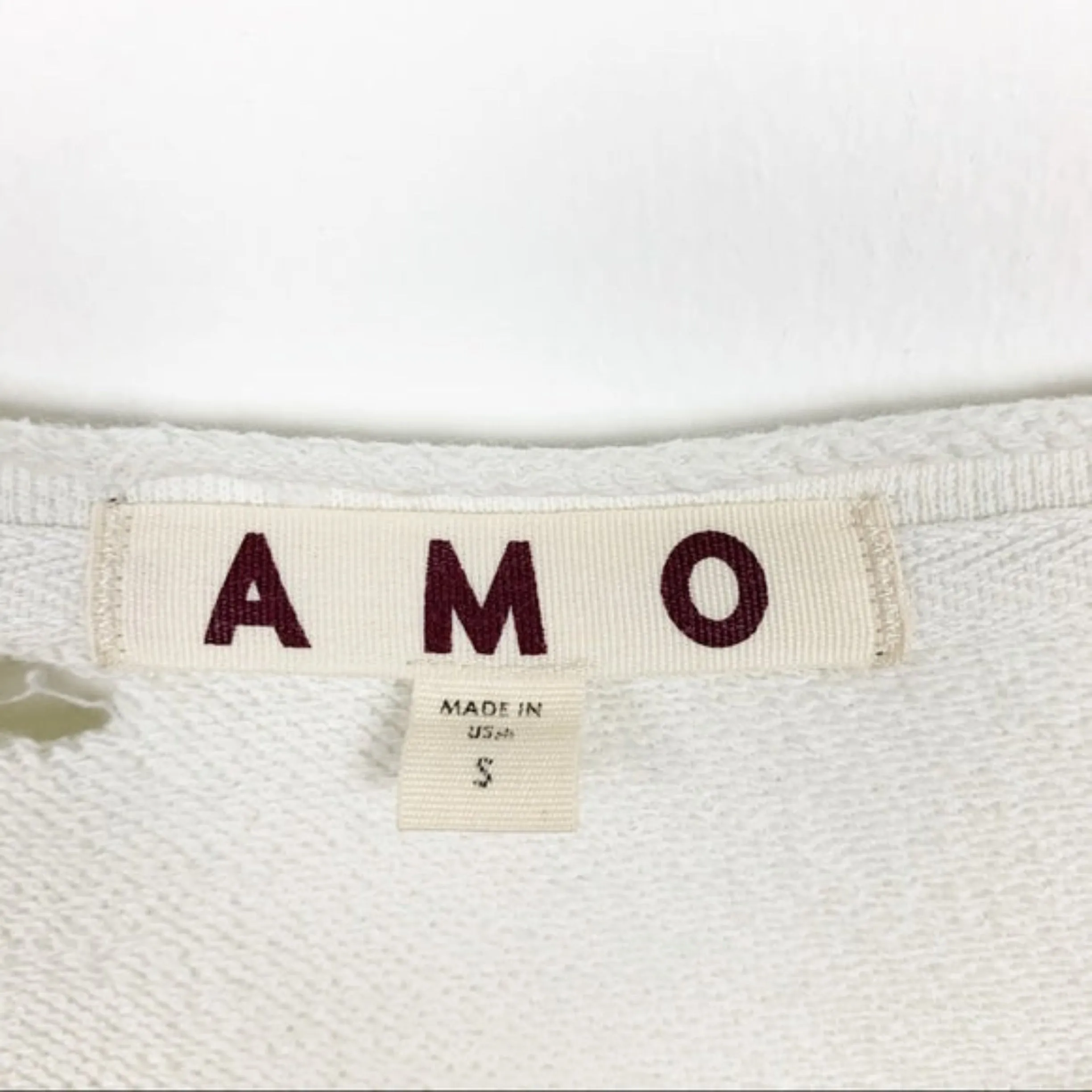AMO Ivory Distressed Boxy Sweatshirt Size S NWOT