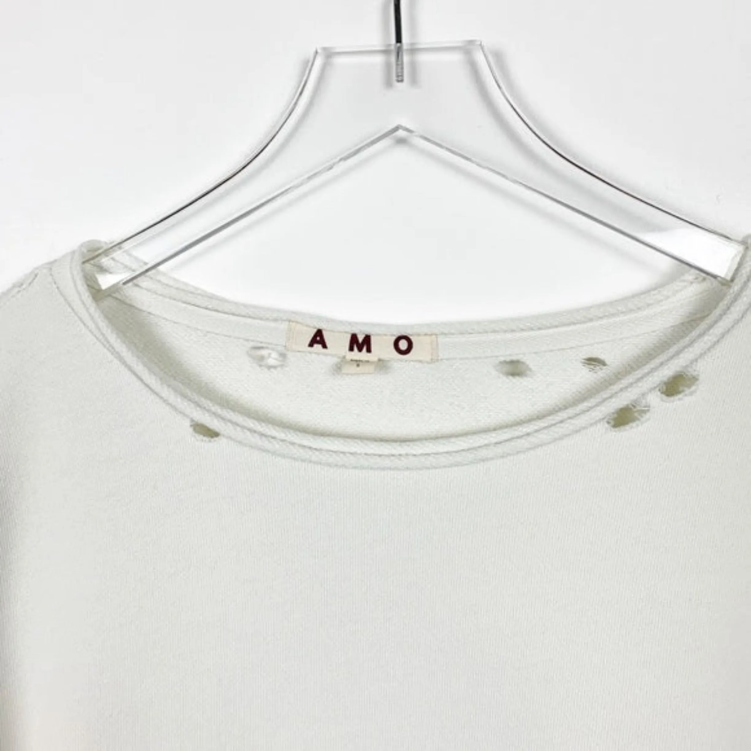 AMO Ivory Distressed Boxy Sweatshirt Size S NWOT