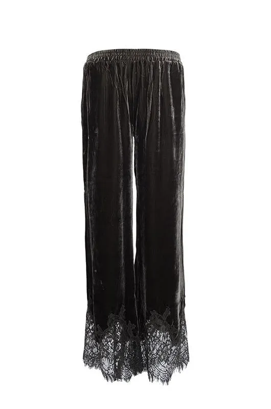 Anastasia Lace Velvet Pants - Dark Grey