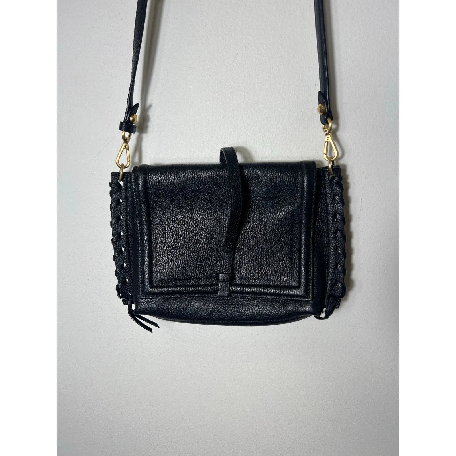 Annabell Ingall Australia Black Pebbled Leather Crossbody Bag