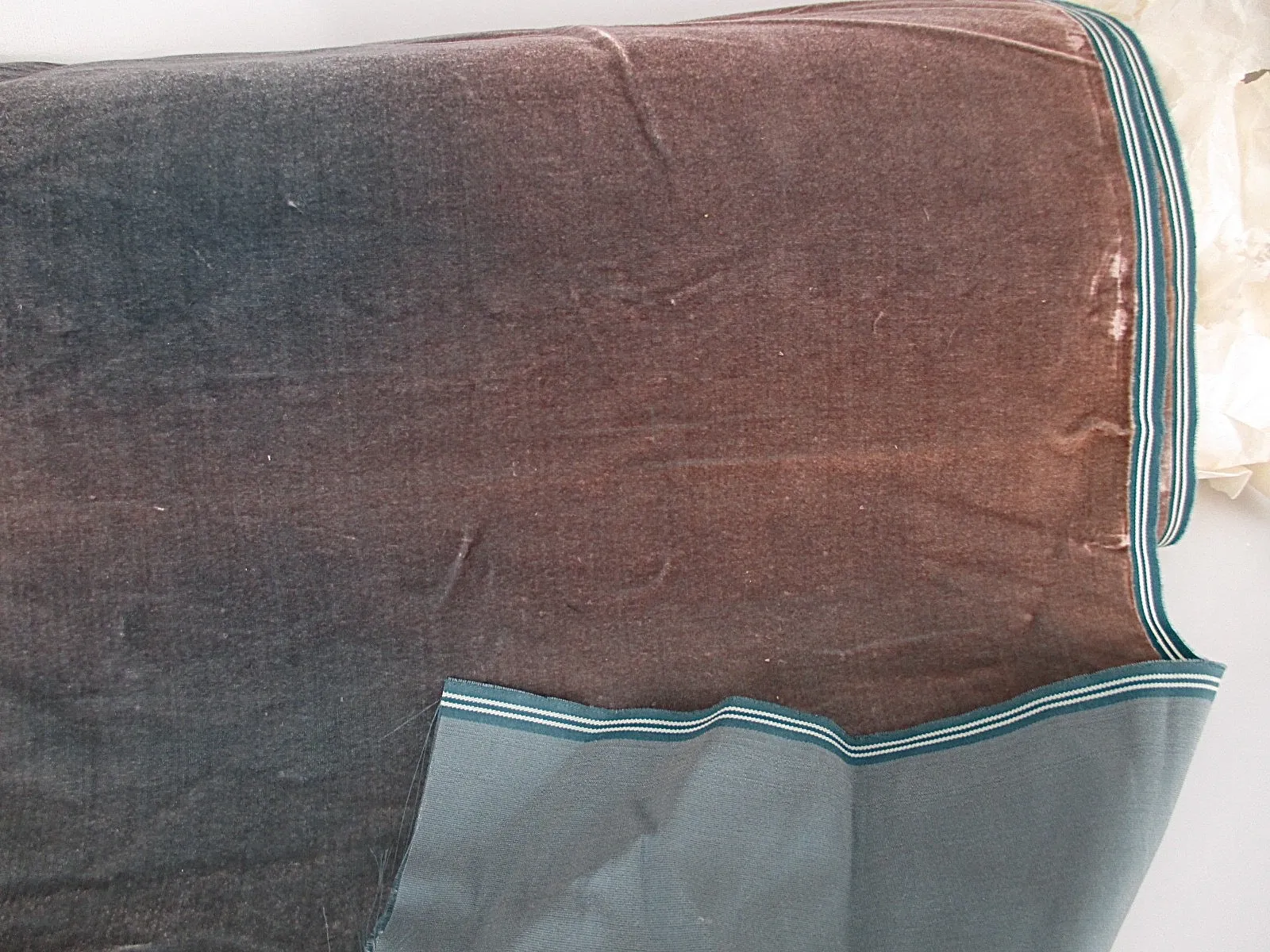 Antique velvet fabric France Victorian cotton silk Teal