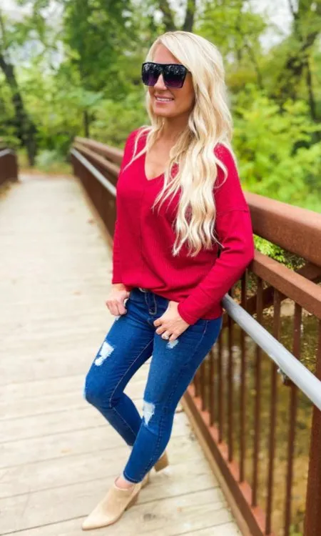 Apple Of My Eye - Waffle Knit Top