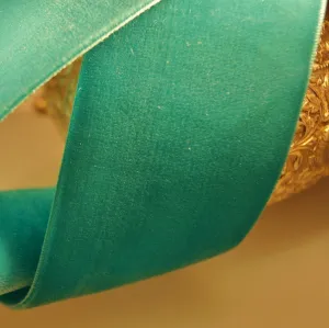 Aquamarine Green Velvet Ribbon Vintage from Switzerland 50mm