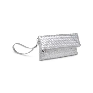 Aria Woven Clutch - Silver