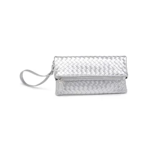 Aria Woven Clutch - Silver