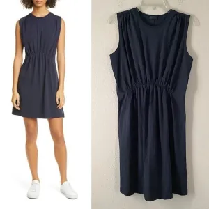 ATM Anthony Thomas Melillo Pima Cotton Gathered Mini Dress Navy Blue Sleeveless