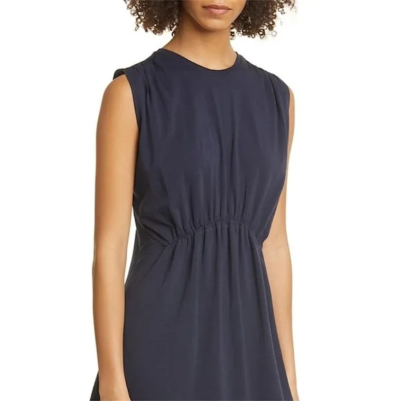ATM Anthony Thomas Melillo Pima Cotton Gathered Mini Dress Navy Blue Sleeveless