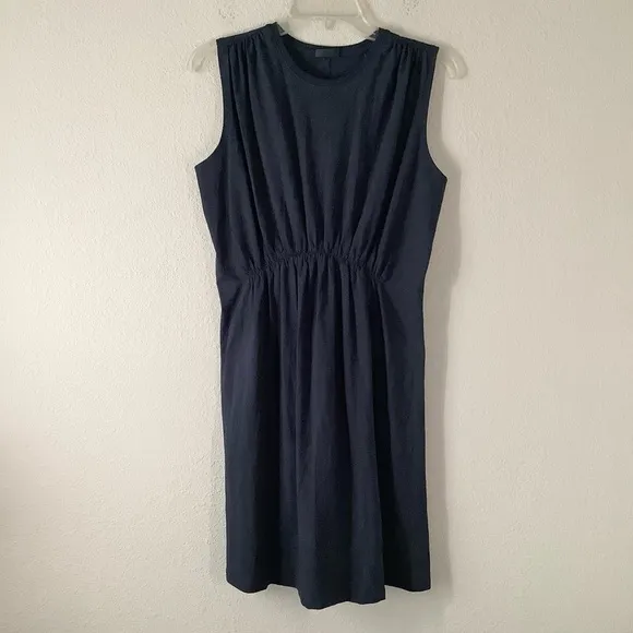 ATM Anthony Thomas Melillo Pima Cotton Gathered Mini Dress Navy Blue Sleeveless