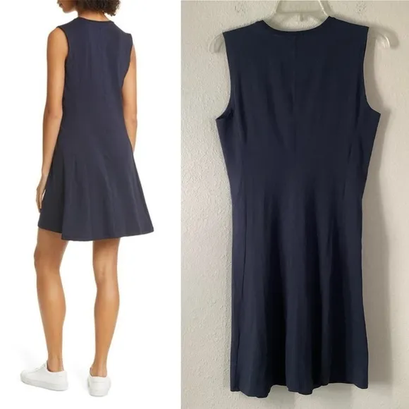 ATM Anthony Thomas Melillo Pima Cotton Gathered Mini Dress Navy Blue Sleeveless