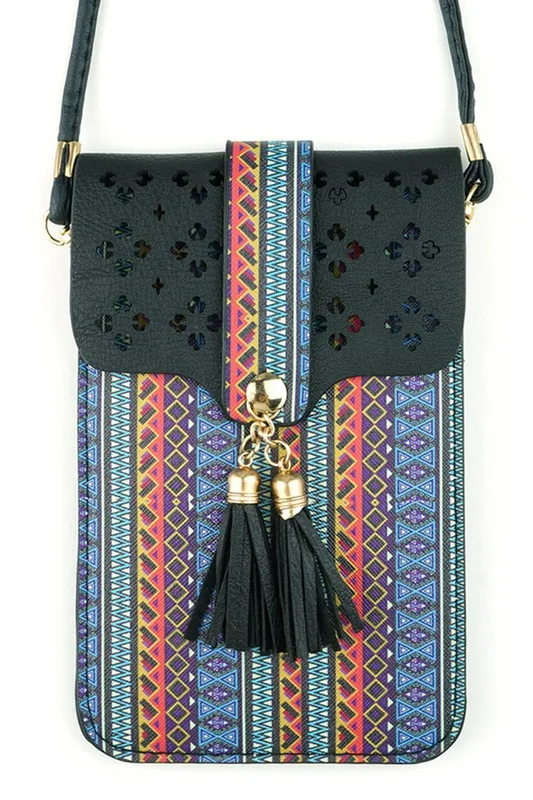 Aztec Cellphone Crossbody With Window Blk