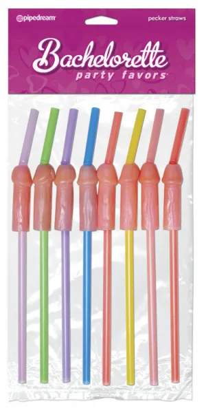 Bachelorette Party Favors Pecker Straws - 8 Piece