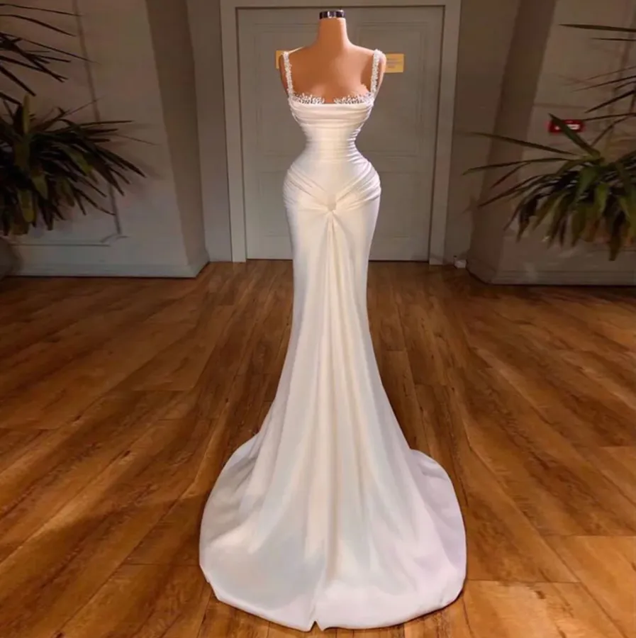 Ballbella Straps Mermaid Prom Dress Sleeveless With Beads