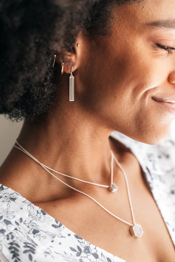Bar Cremation Dangle Earrings in 14K White Gold