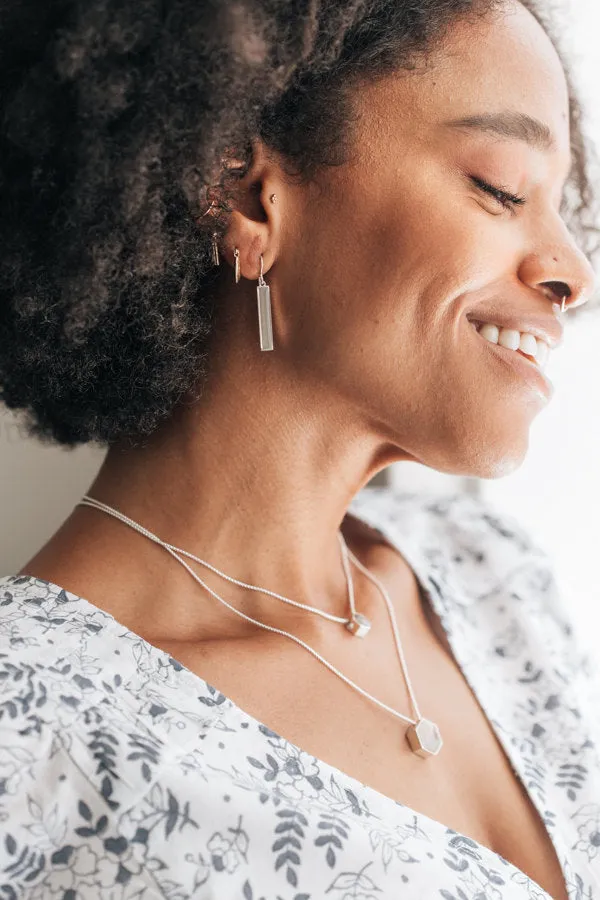 Bar Cremation Dangle Earrings in 14K White Gold