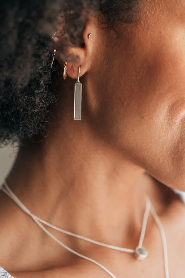 Bar Cremation Dangle Earrings in 14K White Gold