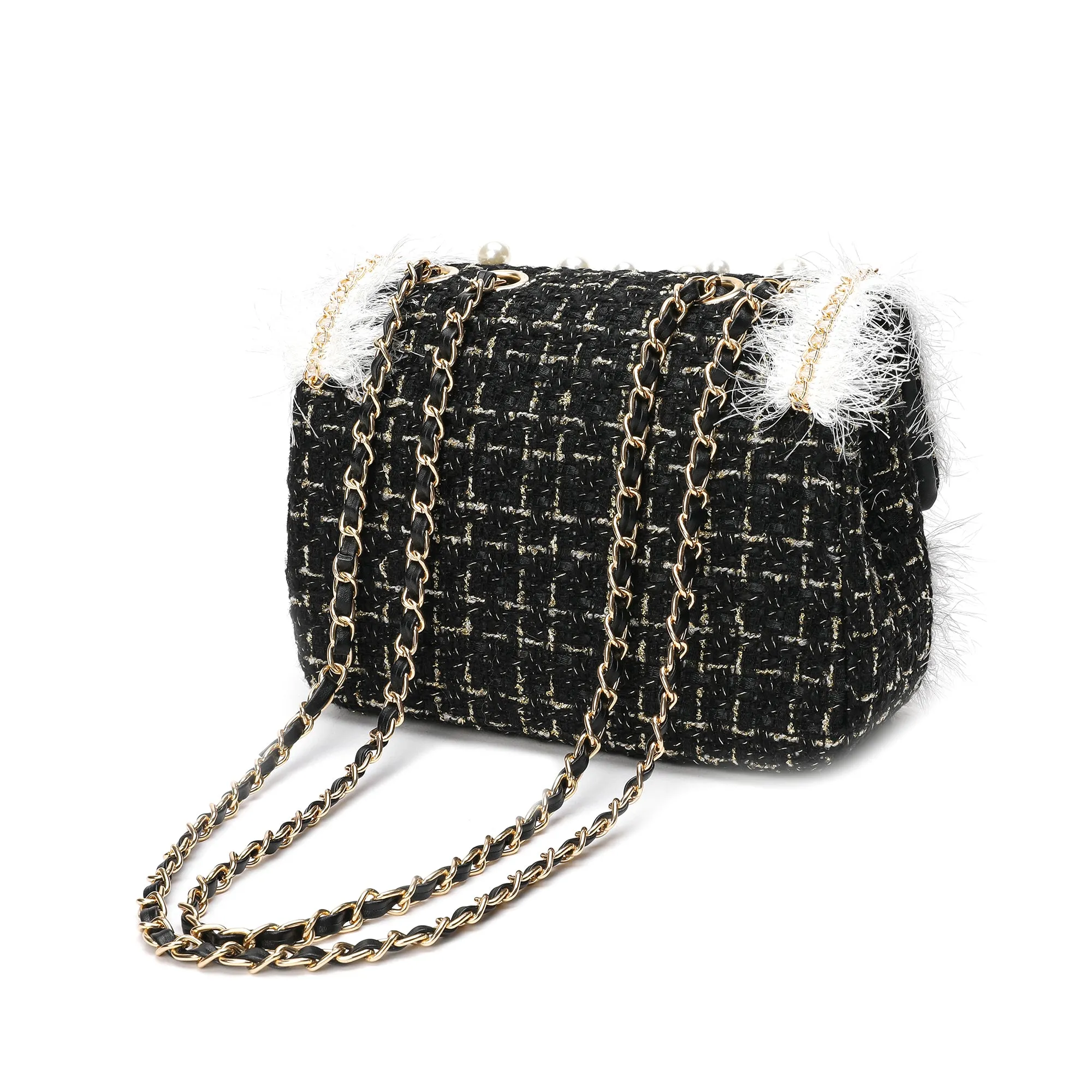 Beaded Tweed Shoulder Bag