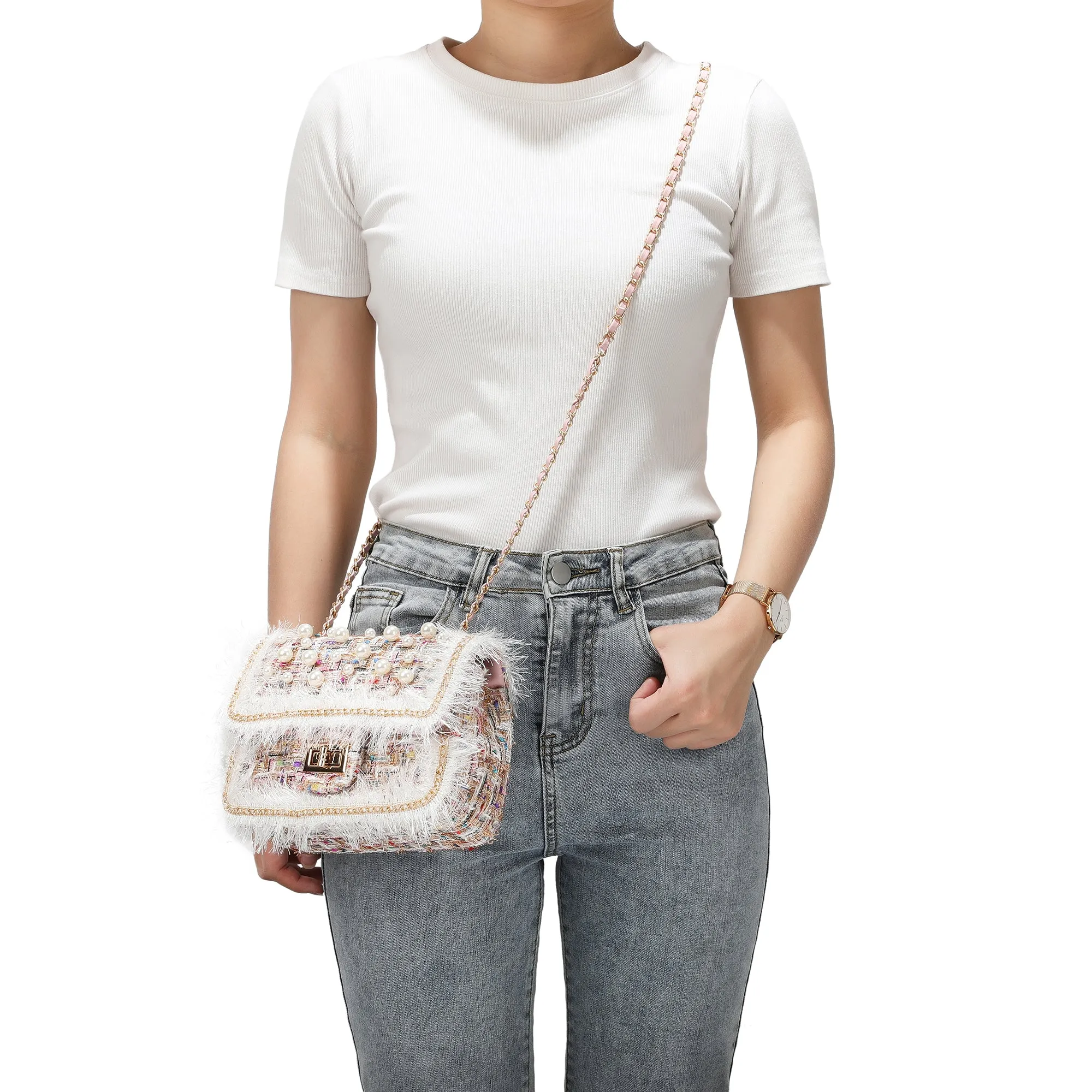 Beaded Tweed Shoulder Bag