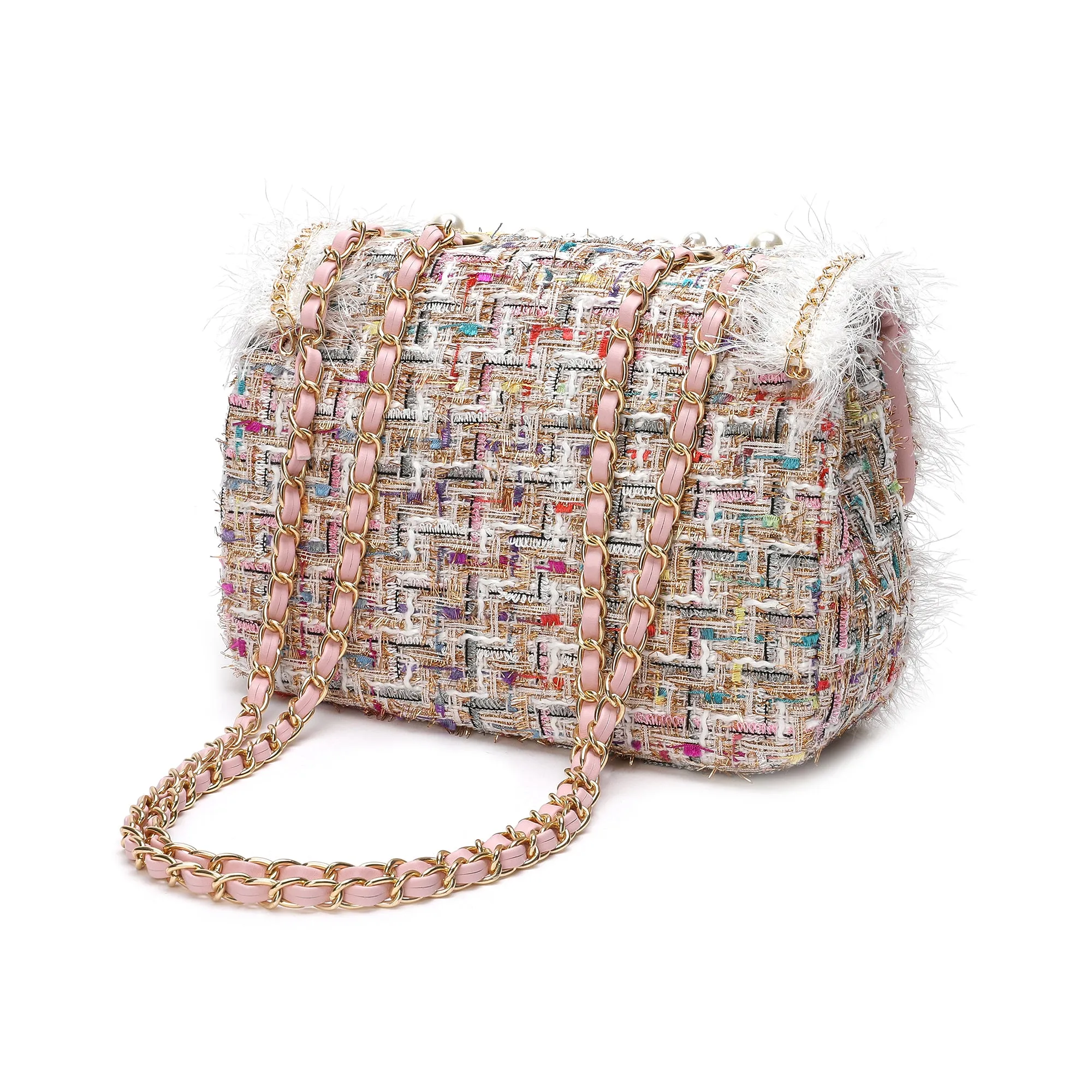 Beaded Tweed Shoulder Bag