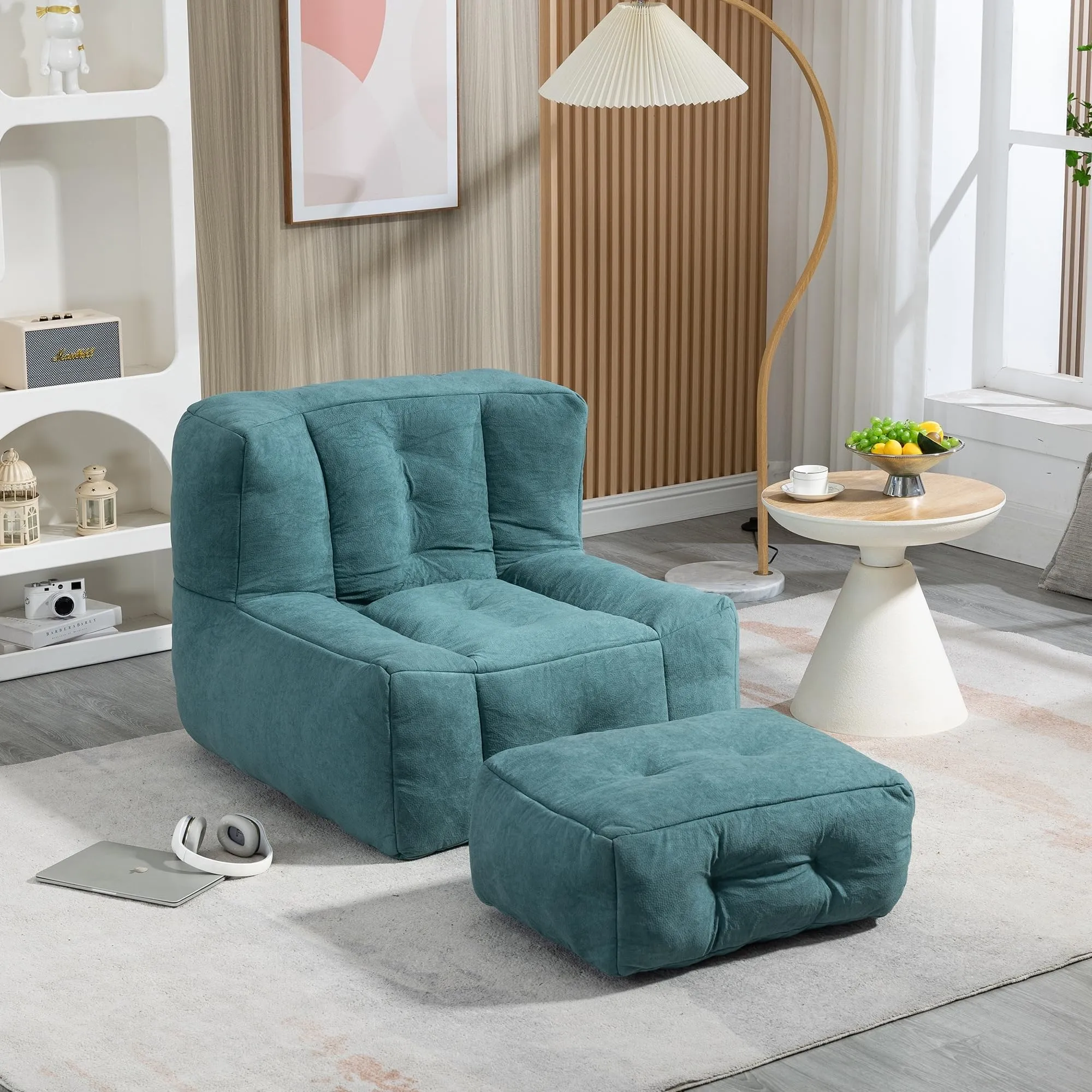 Bean Bag Sofa Chair with Foam Padding and Footrest Lazy Ottoman
