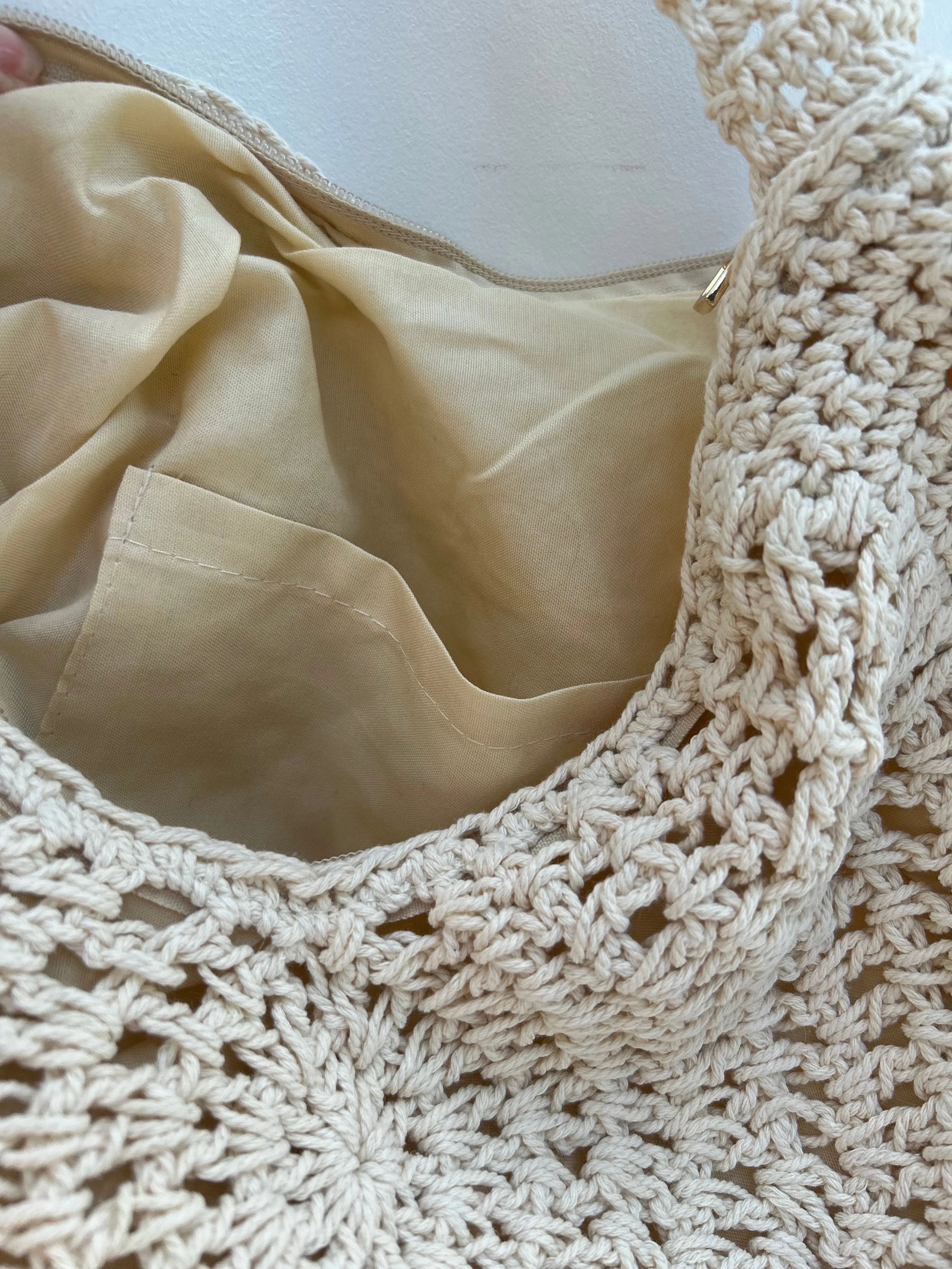 Beige Crochet Circle Bag