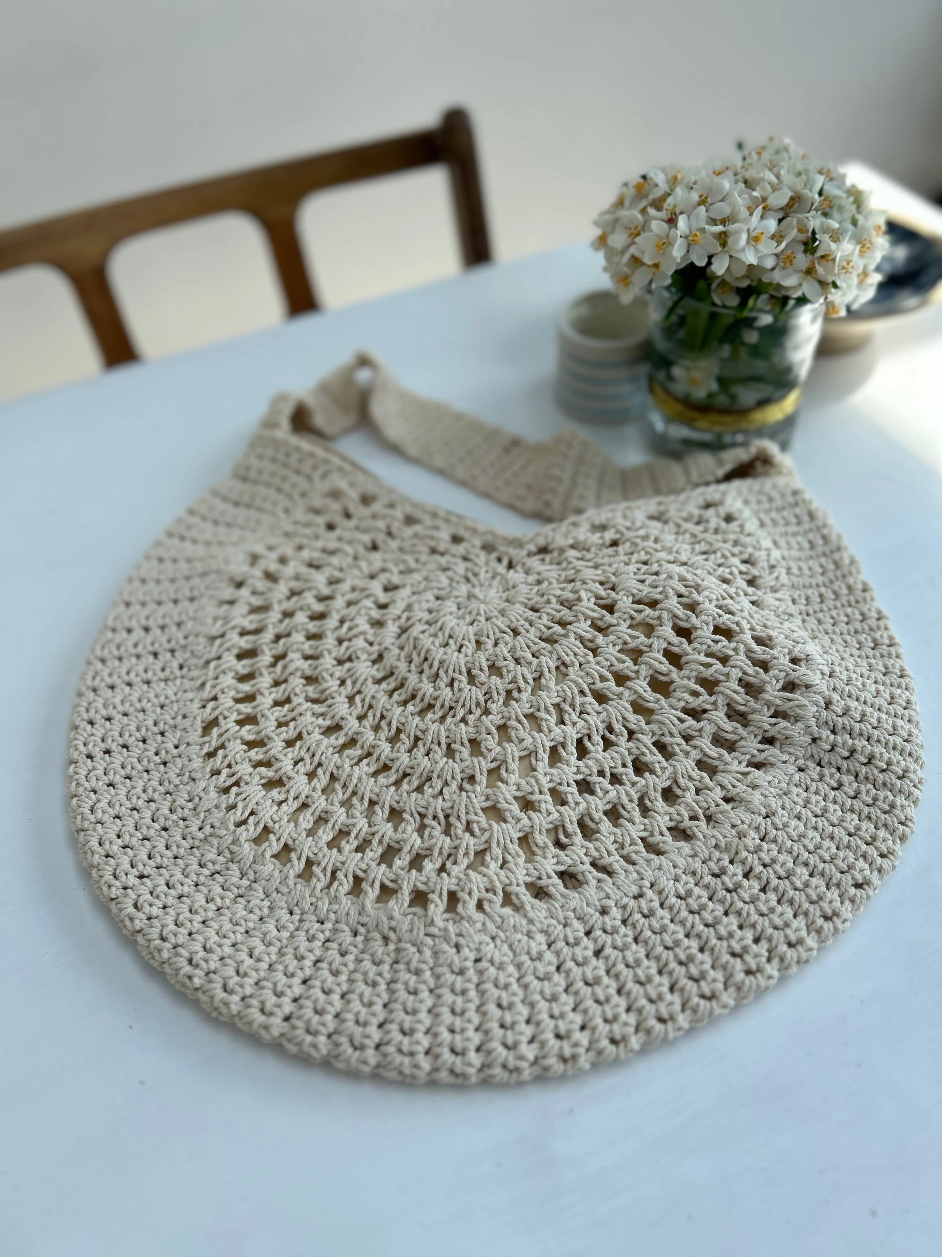 Beige Crochet Circle Bag