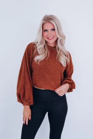 Bell Cropped Sherpa Sweater - Camel