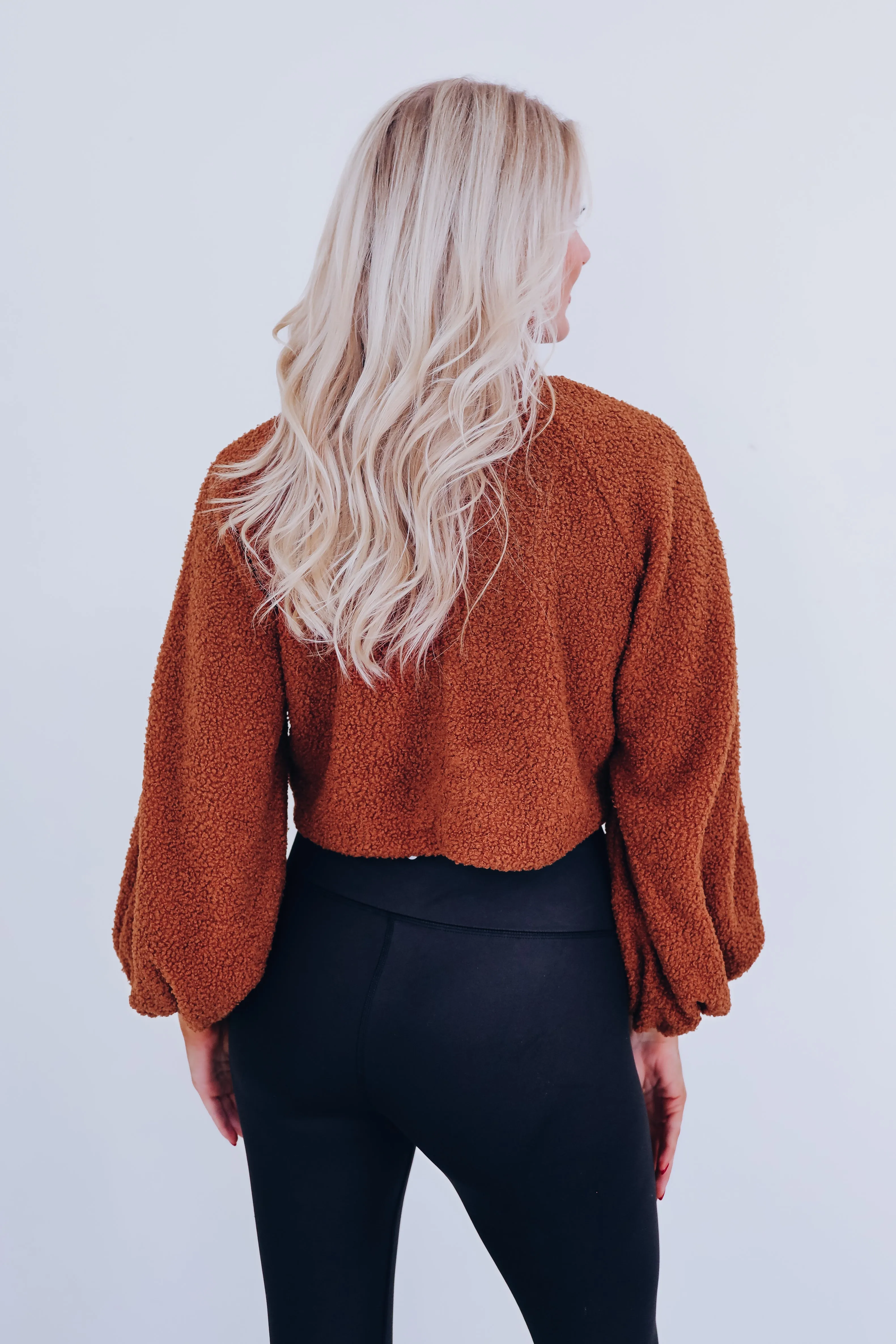 Bell Cropped Sherpa Sweater - Camel
