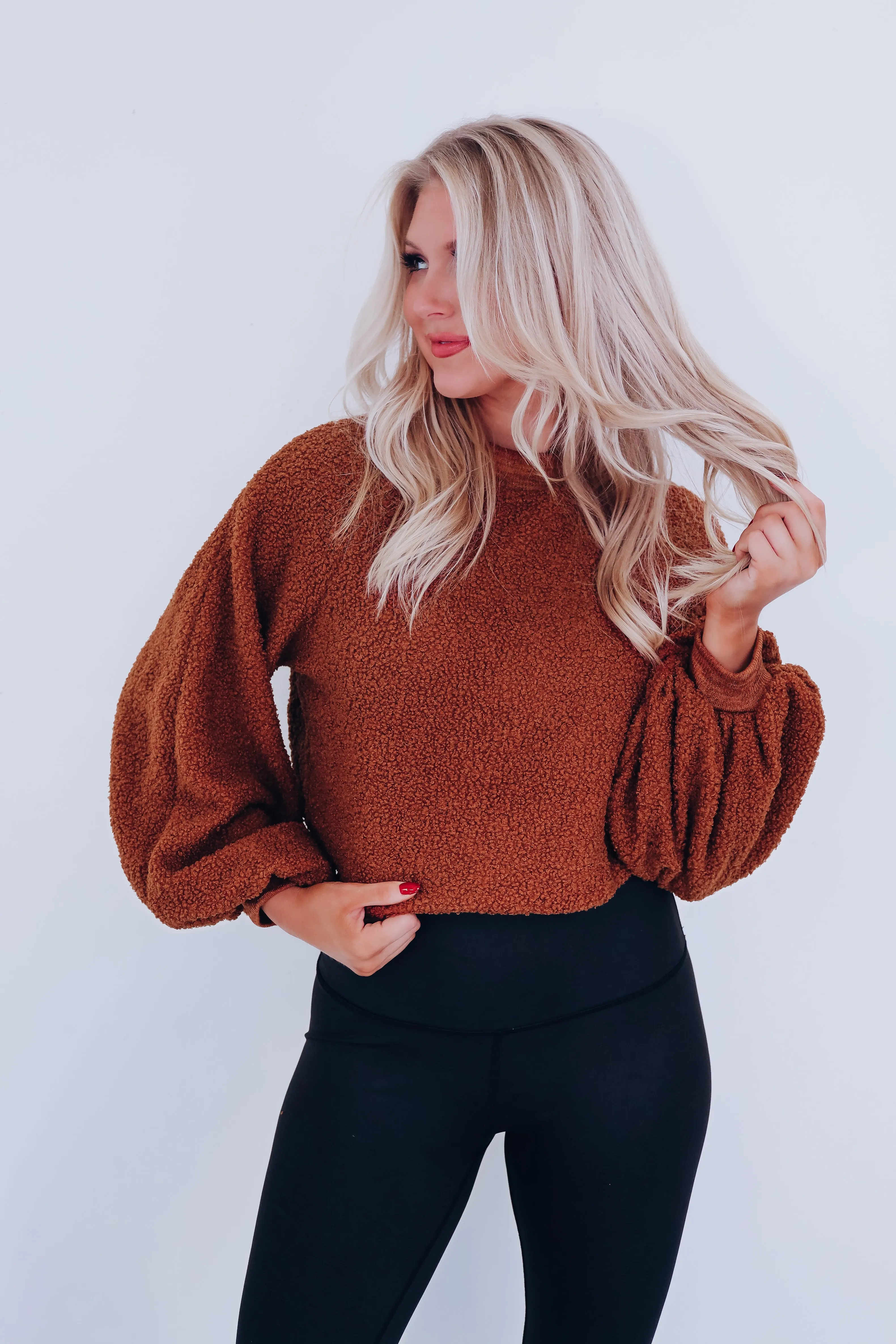 Bell Cropped Sherpa Sweater - Camel