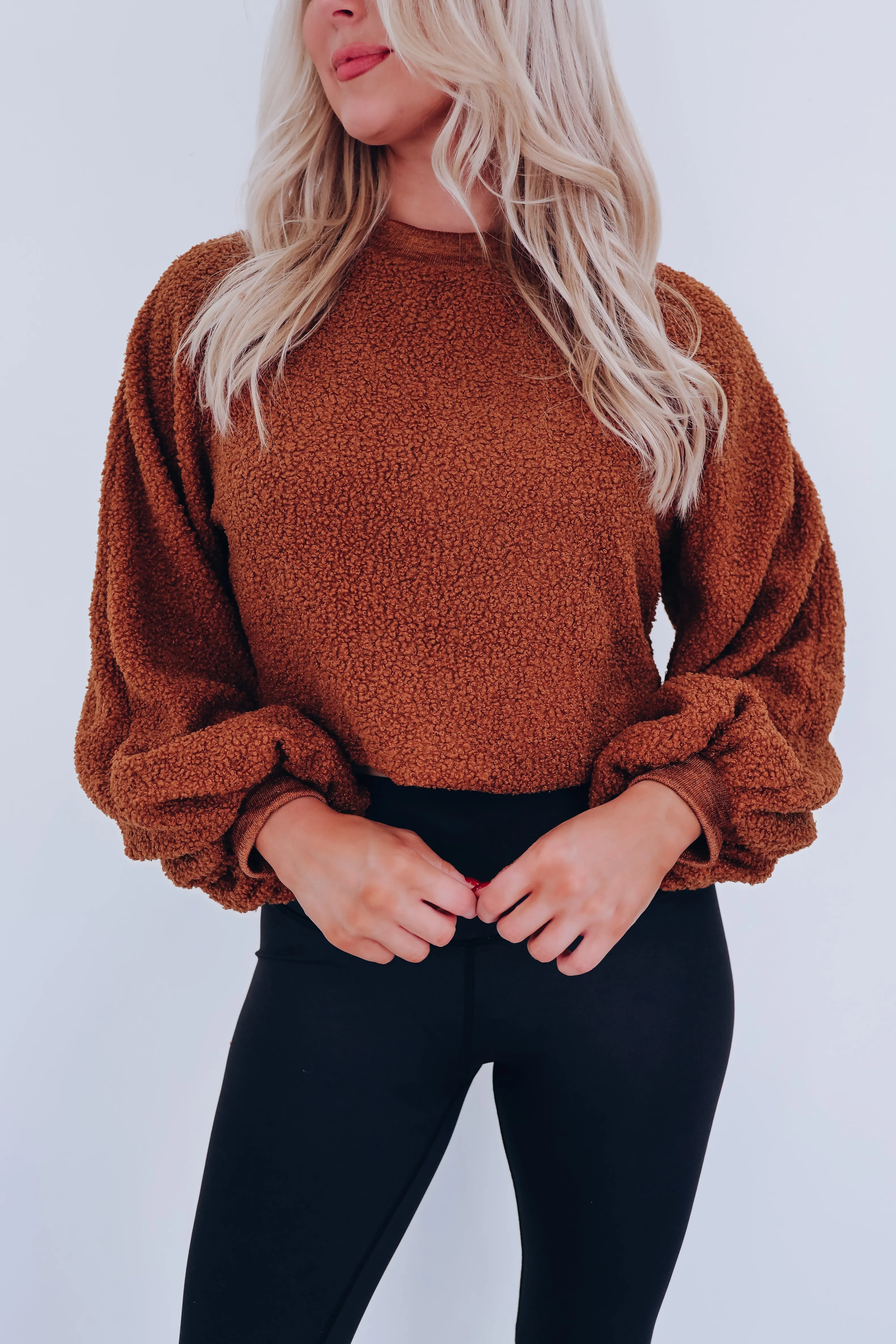 Bell Cropped Sherpa Sweater - Camel