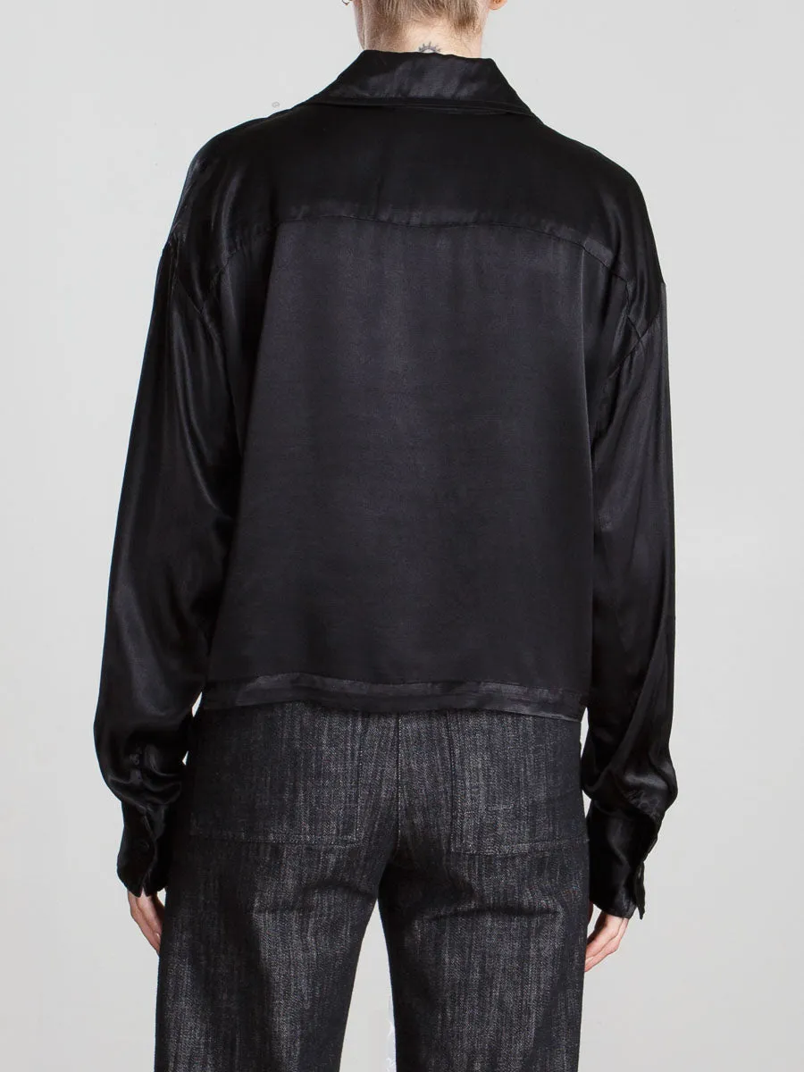Billie Shirt in Vintage Satin - Black