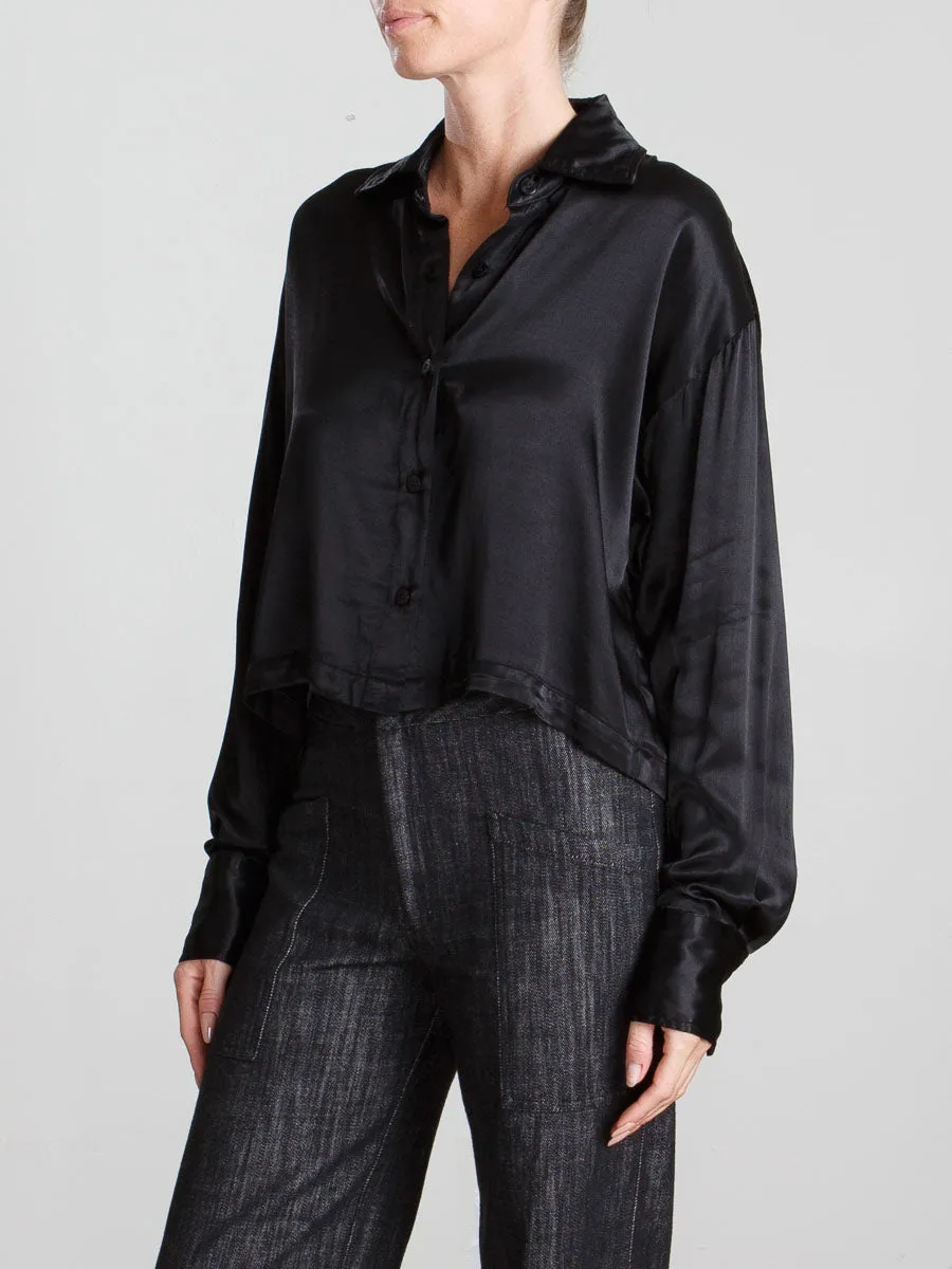Billie Shirt in Vintage Satin - Black